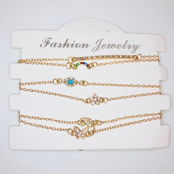 Rainbow Butterfly Flower Charm Gold Bracelet Set - Picture 2 of 3